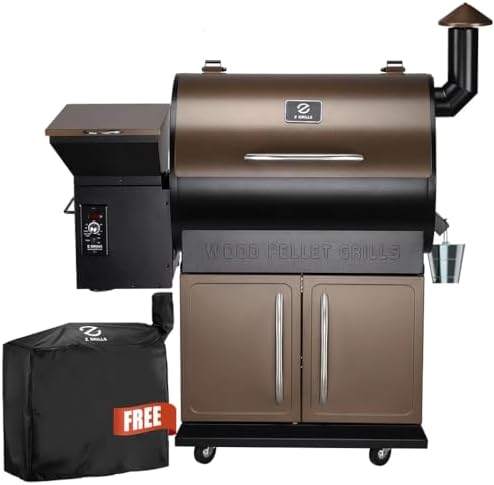 Z GRILLS ZPG-450A2 Wood Pellet Grill & Smoker, PID V3.0 Controller, 459 Sq in Cook Area, Foldable Shelf&Side Shelf, Meat Probe, Rain Cover, 8 in 1 BBQ Grill Outdoor Auto Temperature Control, Bronze